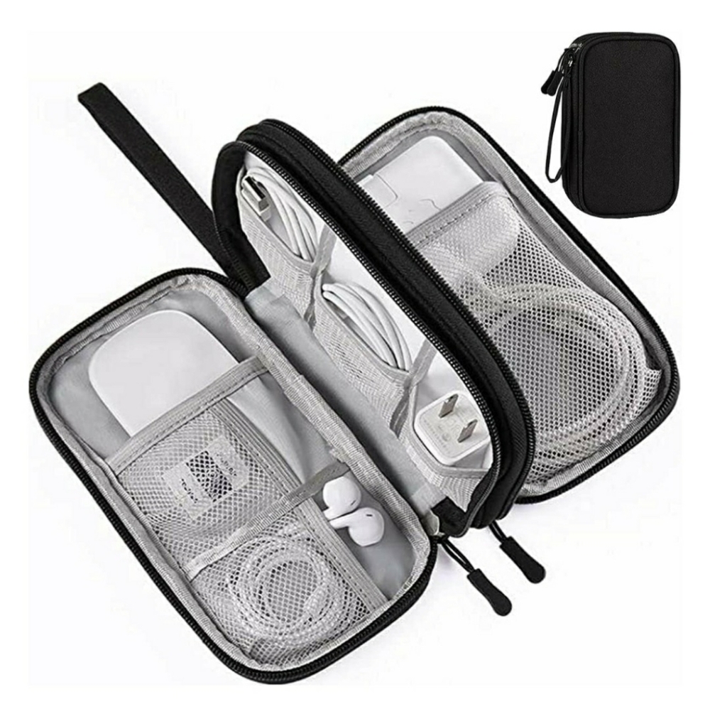 NEW Double Layer Compact Waterproof Electronics Devices Organizer Black